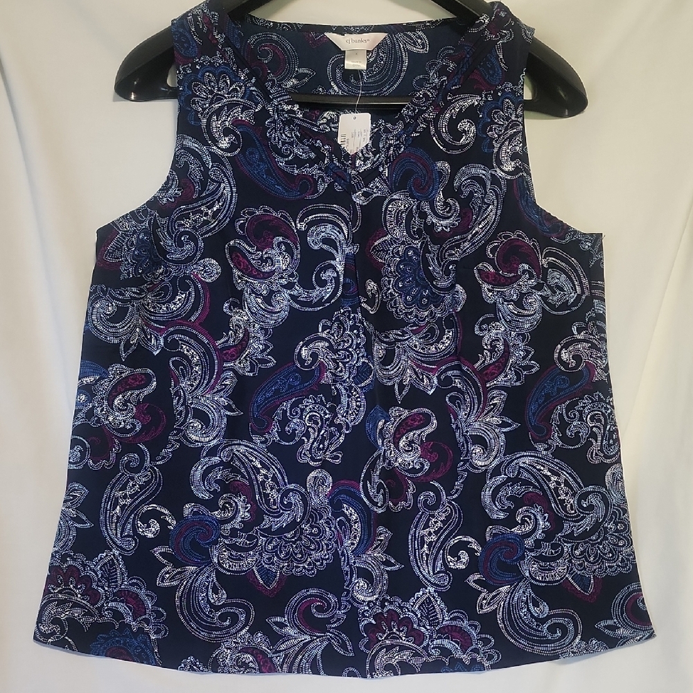 CJ Banks Navy and Purple Paisley Tank Top